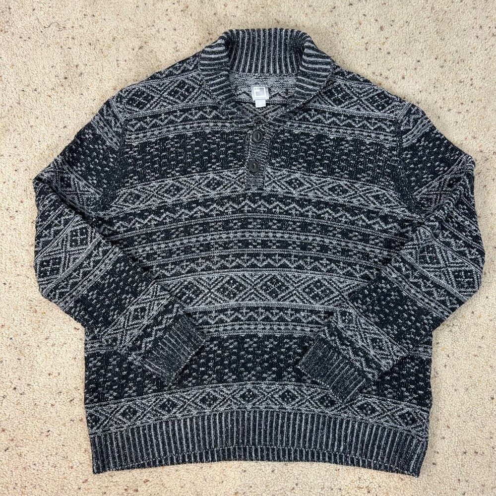 Y2K Collared Textured Pullover Sweater Scandi Nordic Size XXL Men's